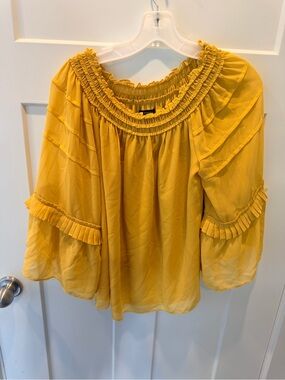 Max Edition Medium Mustard Yellow Ruffle Peasant Blouse Bell Sleeve Boho